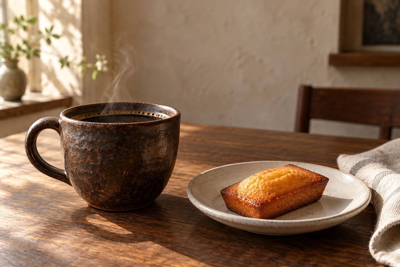 コーヒーとフィナンシェ。AI生成画像。