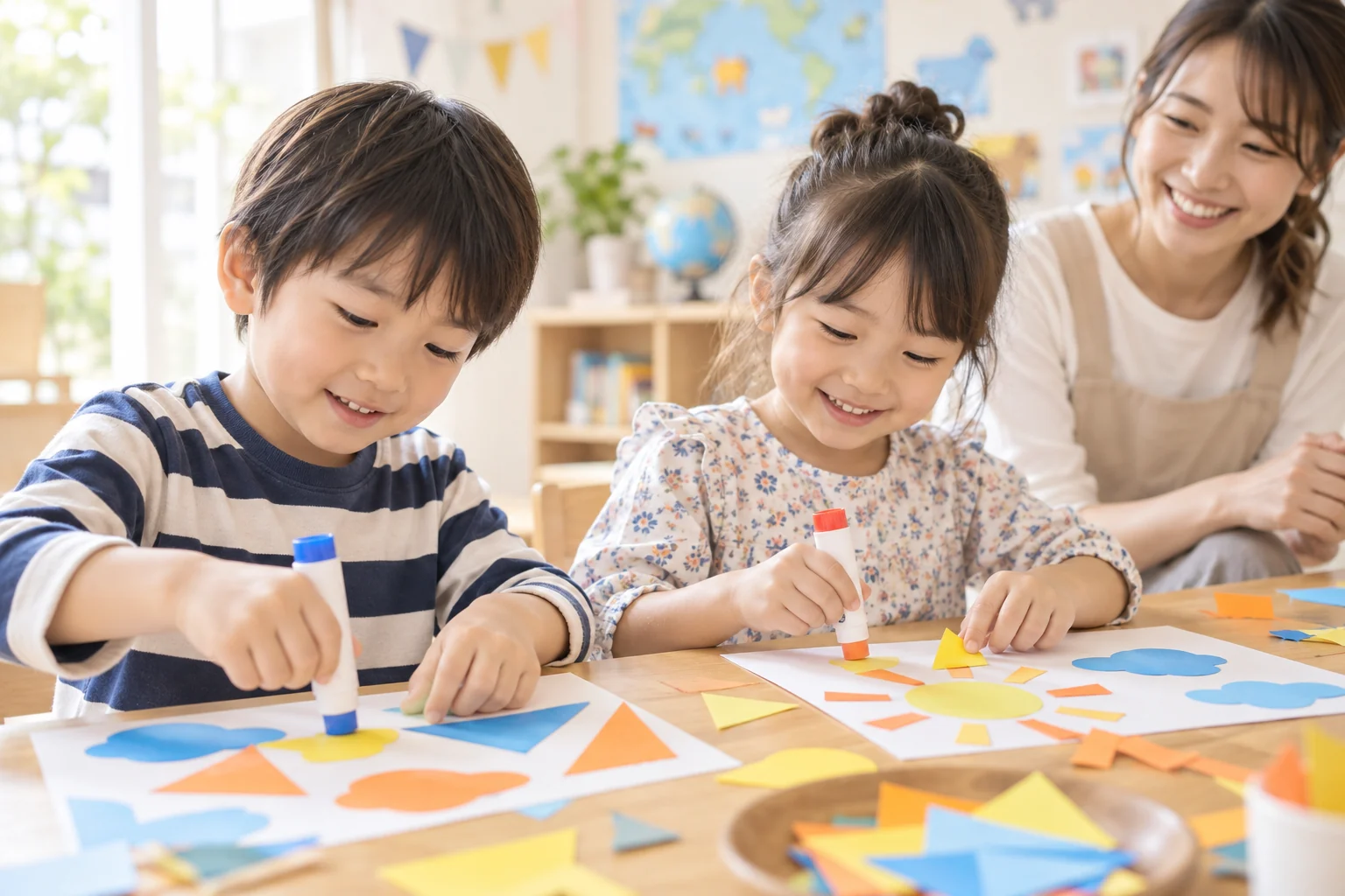 工作を楽しむ架空の子どもたち。AI生成イメージ。