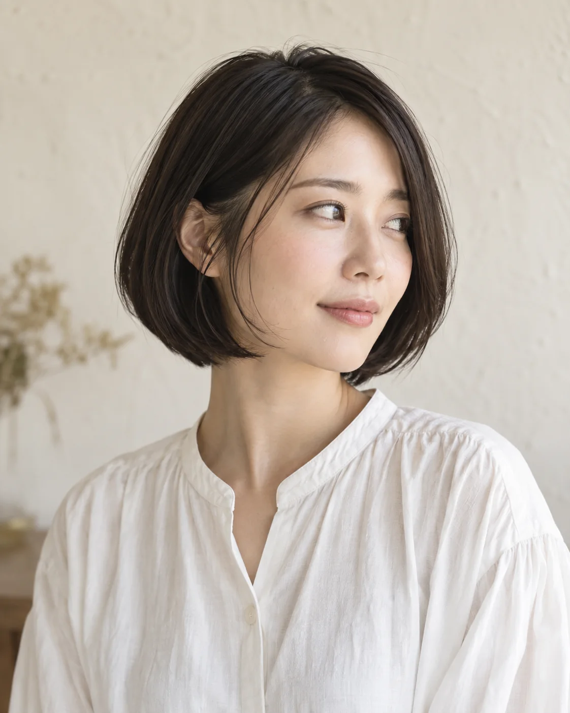 ダークカラーのボブスタイル。AI生成イメージ。